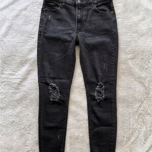 Express Women’s Black Distressed Skinny Jeans Size 12R Mid Rise Stretch Denim